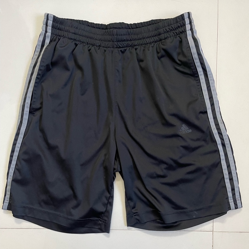Black & Grey three stripe Adidas gym shorts. Size medium